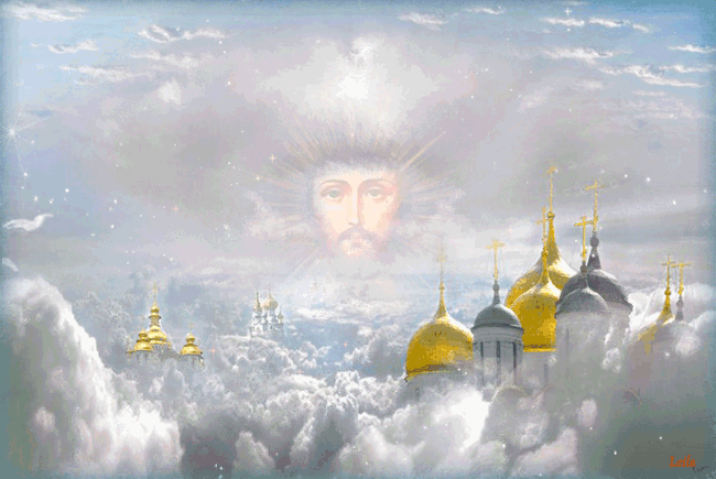 Христос Воскрес! Воістину Воскрес! Небо, голуби, купола храмів - анімовані листівки з Великоднем